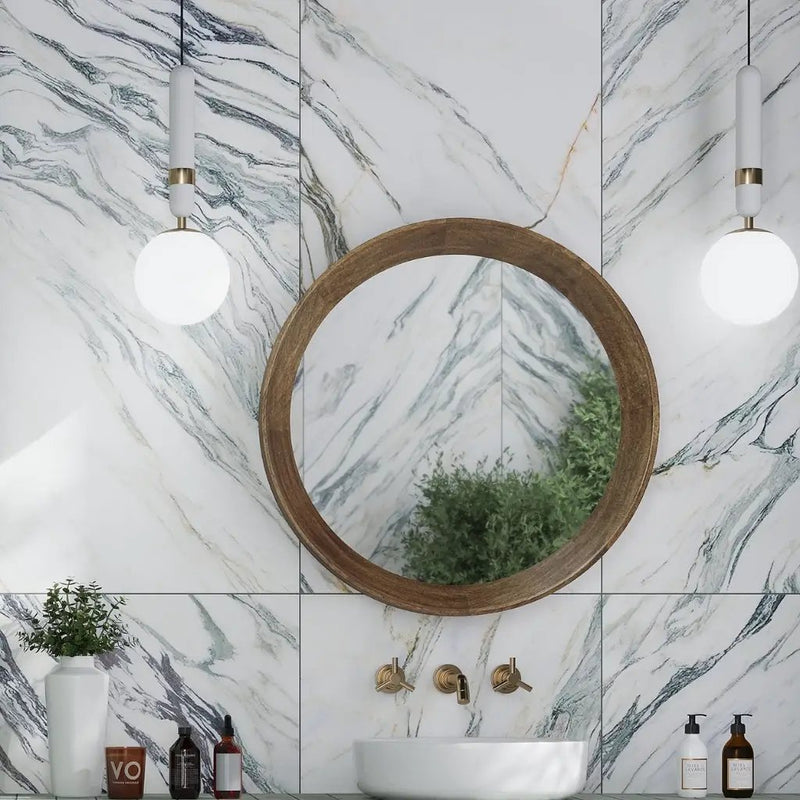 Ivory white with Green Vein 24x48 Polished Porcelain Large Format Tile (2 pack, 15.5 sq ft/case) by Apollo Tile