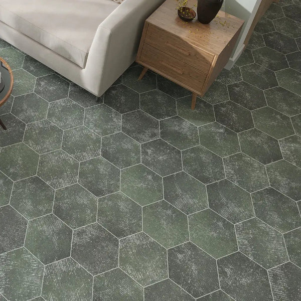 Olive Green 9x11 Textured Hexagon Porcelain Tile (16 pack, 8.07 sq ft/case)
