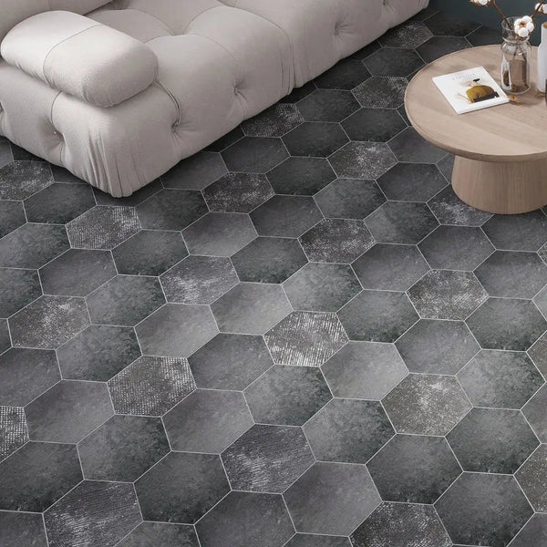 Graphite Gray 9x11 Textured Hexagon Porcelain Tile (16 pack, 8.07 sq ft/case)