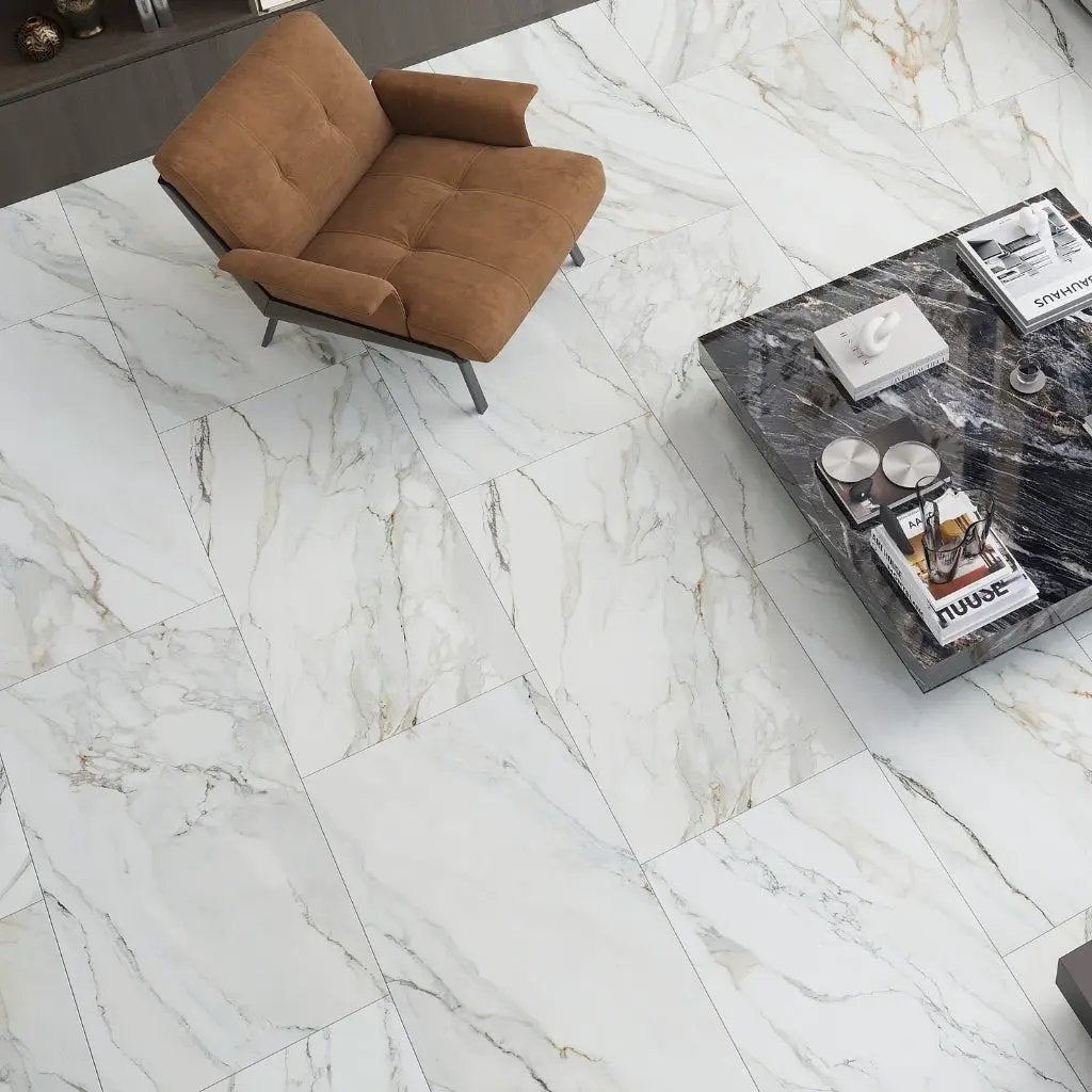 White with Gray Vein 24x48 Matte Porcelain Large Format Tile (2