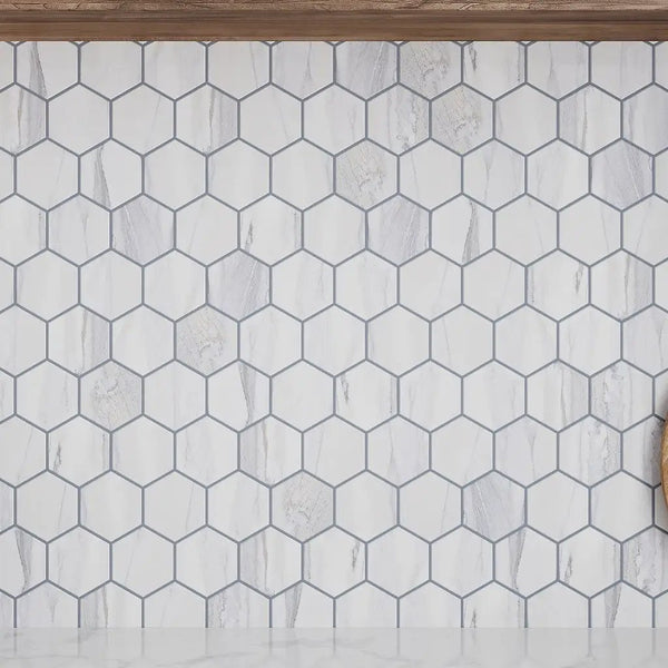 Cotton White 9x13 Polished Hexagon Porcelain Mosaic Tile (9 pack, 7.09 sq ft/case)
