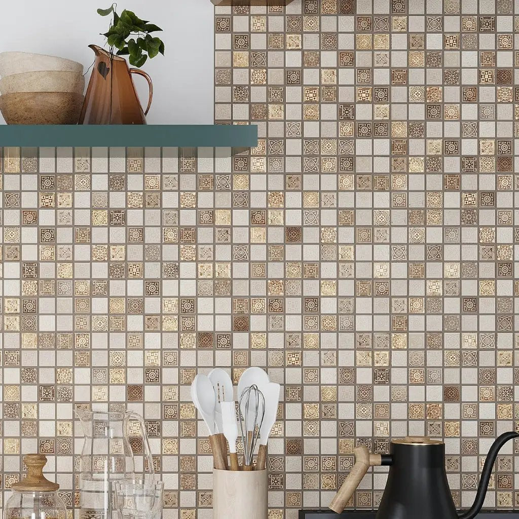 Beige Taupe 12x12 Foiled Texture Square Stone Mosaic Tile (5 pack, 5 sq ft/case) by Apollo Tile