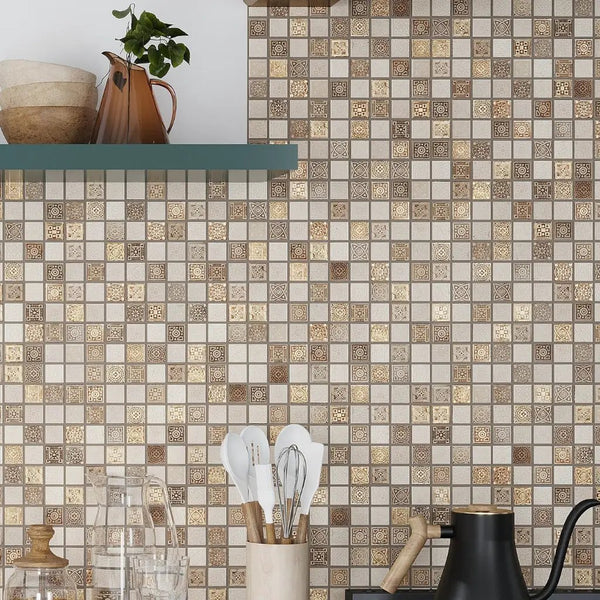 Beige Taupe 12x12 Foiled Texture Square Stone Mosaic Tile (5 pack, 5 sq ft/case)