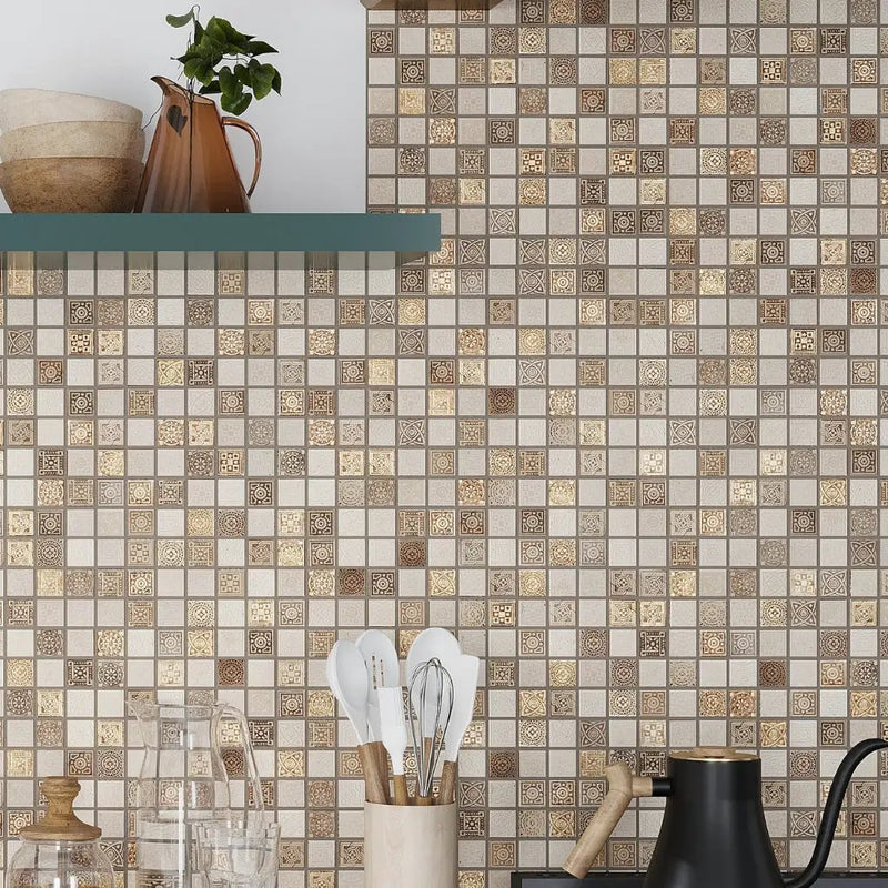 Beige Taupe 12x12 Foiled Texture Square Stone Mosaic Tile (5 pack, 5 sq ft/case) by Apollo Tile