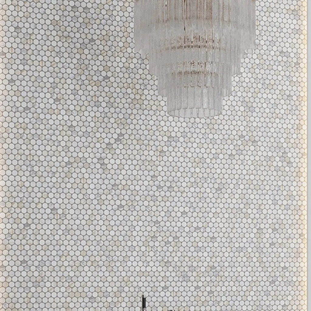 White Gray 11x12 Polished Penny Round Calacatta Gold Marble Mosaic Tile (5 pack, 4.47 sq ft/case) by Apollo Tile