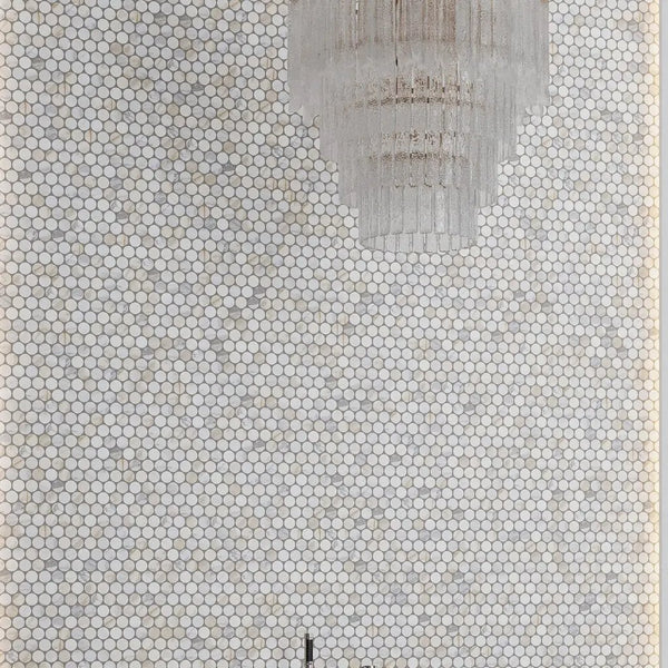 White Gray 11x12 Polished Penny Round Calacatta Gold Marble Mosaic Tile (5 pack, 4.47 sq ft/case)