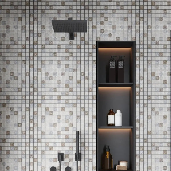 Cream Soft Earthy 12x12 Foiled Texture Square Stone Mosaic Tile (5 pack, 5 sq ft/case)