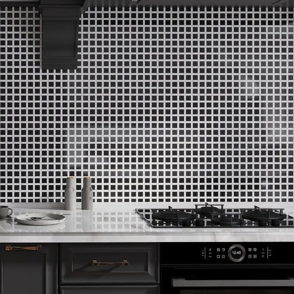 Eastern Black White 12x12 Polished Basketweave Marble Mosaic Tile (5 pack, 5 sq ft/case)