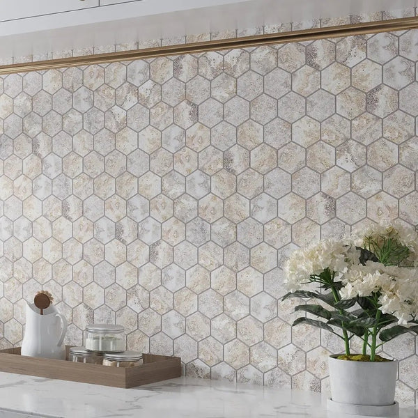 Light Taupe Beige 9x13 Polished Hexagon Porcelain Mosaic Tile (9 pack, 7.09 sq ft/case)