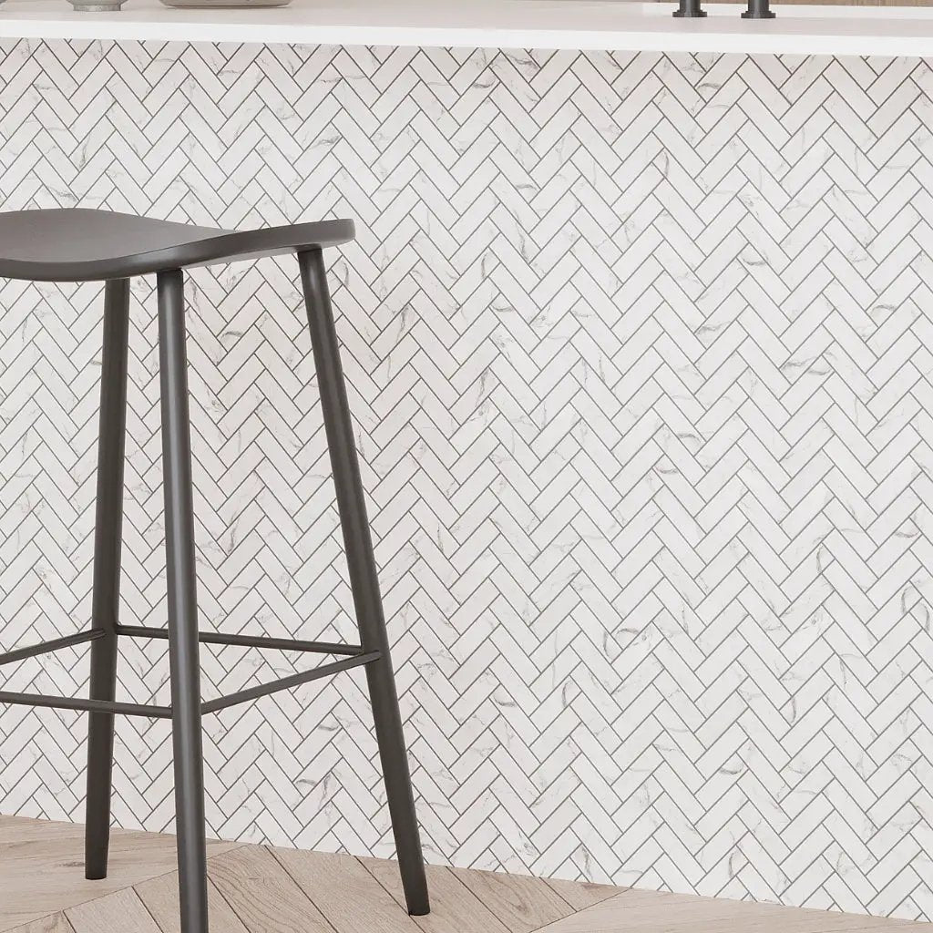 White with Gray Vein 11x13 Polished Herringbone Glass Recycled Glass Mosaic Tile (10 pack, 9.63 sq ft/case) by Apollo Tile