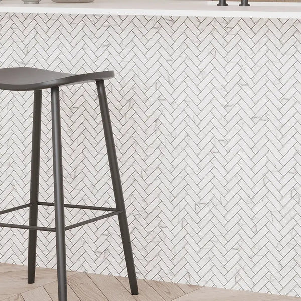 White with Gray Vein 11x13 Polished Herringbone Glass Recycled Glass Mosaic Tile (10 pack, 9.63 sq ft/case)
