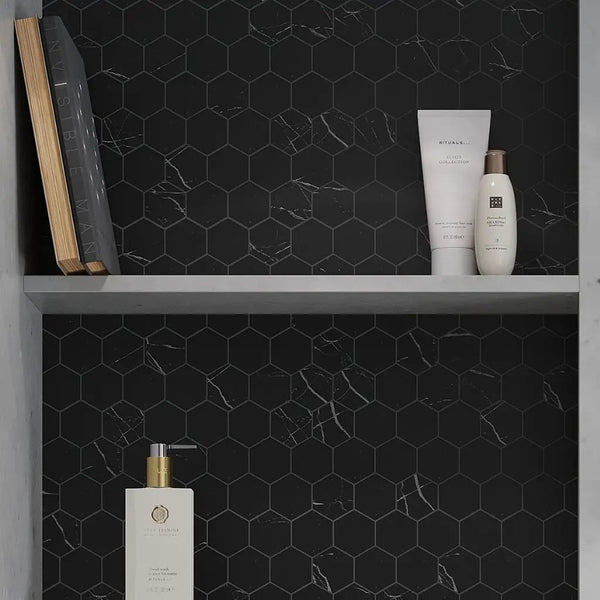 Eastern Black 12x12 Honed Hexagon Marble Mosaic Tile (5 pack, 4.83 sq ft/case)