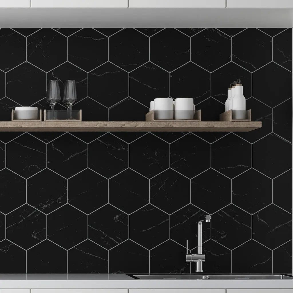 Eastern Black 10x10 Honed Hexagon Marble Tile (5 pack, 2.95 sq ft/case) by Apollo Tile