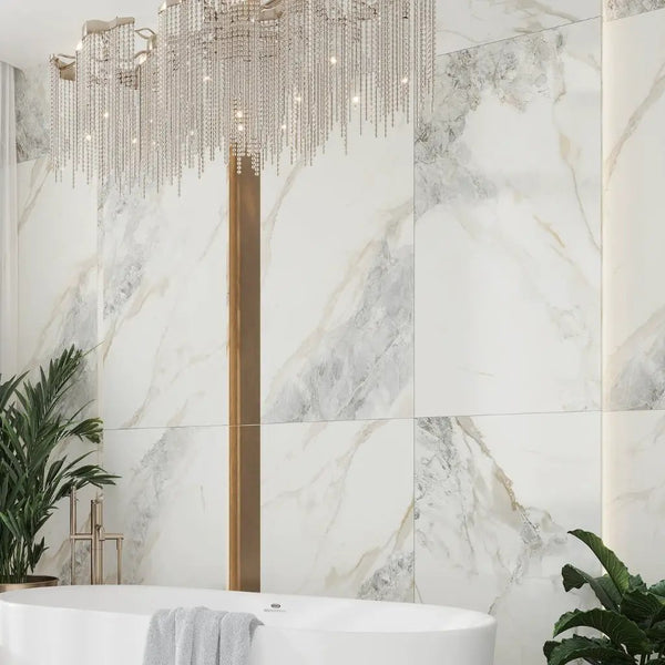 Soft White with Light Gray 24x48 Matte Porcelain Large Format Tile (2 pack, 15.5 sq ft/case)