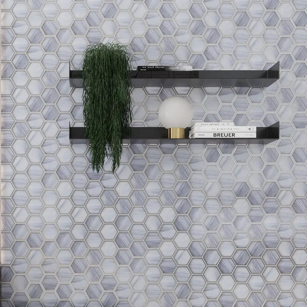 Soft Silver Gray 9x10 Matte Hexagon Glass Mosaic Tile (5 pack, 3.28 sq ft/case)