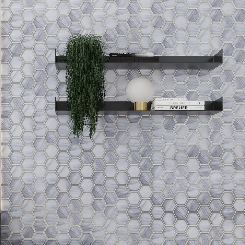 Soft Silver Gray 9x10 Matte Hexagon Glass Mosaic Tile (5 pack, 3.28 sq ft/case) by Apollo Tile