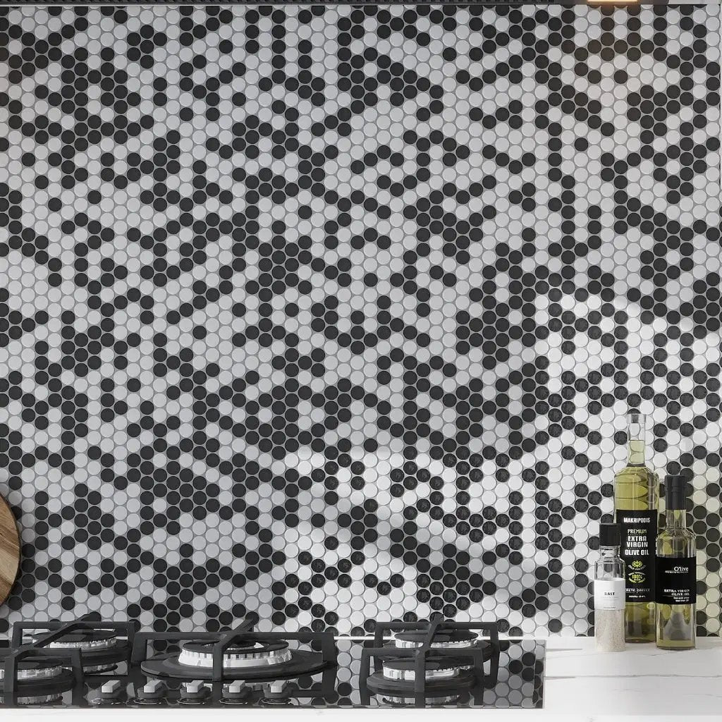 Eastern Black and White 11x12 Tumbled Penny Round Marble Mosaic Tile (5 pack, 4.83 sq ft/case) by Apollo Tile