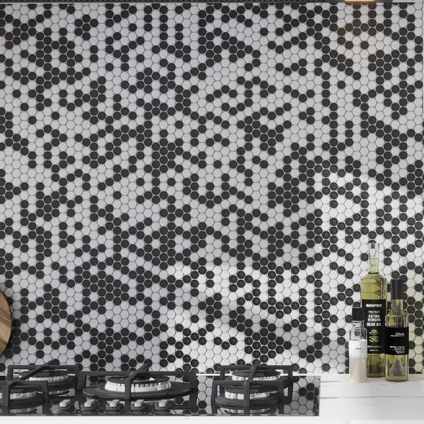 Eastern Black and White 11x12 Tumbled Penny Round Marble Mosaic Tile (5 pack, 4.83 sq ft/case)