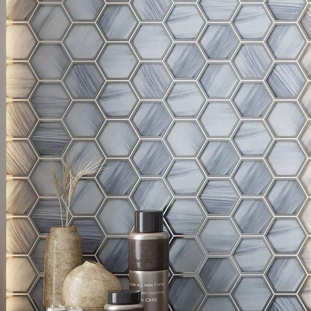 Light Frost Blue 9x10 Matte Hexagon Glass Mosaic Tile (5 pack, 3.28 sq ft/case) by Apollo Tile