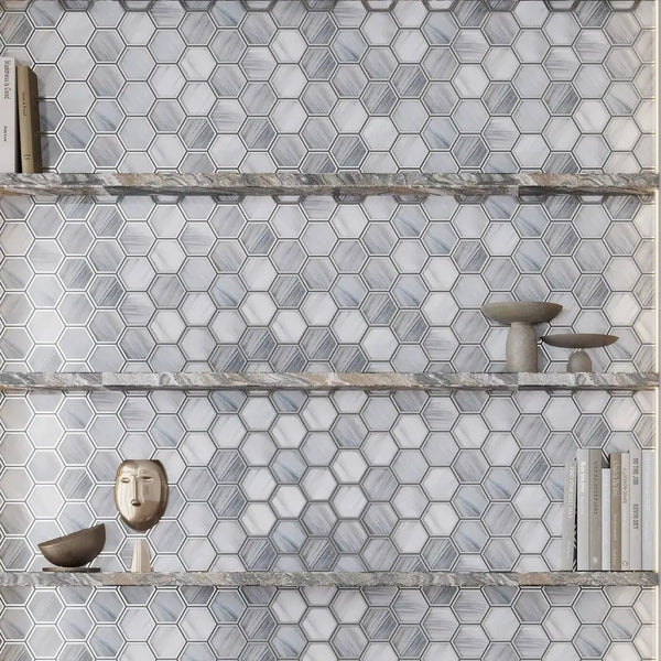 Silver Stormy Gray 9x10 Matte Hexagon Glass Mosaic Tile (5 pack, 3.28 sq ft/case)