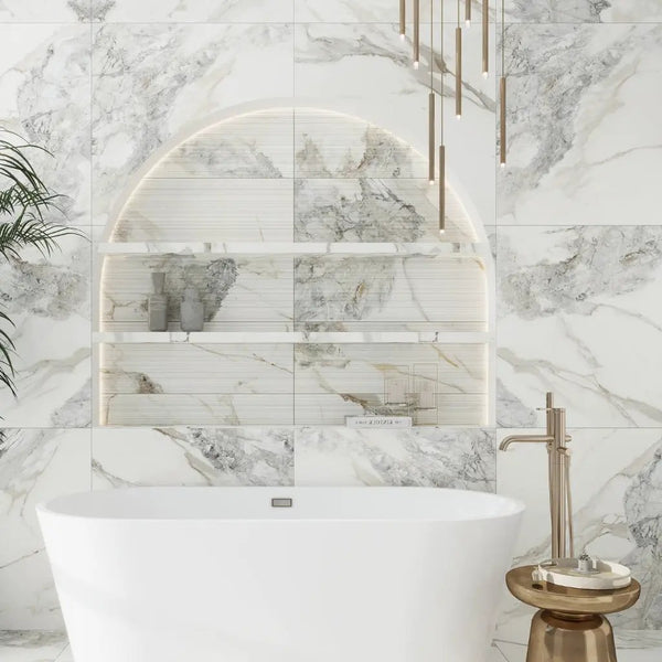 Cool White with Subtle Gray 12x48 Matte Porcelain Large Format Tile (3 pack, 11.63 sq ft/case)