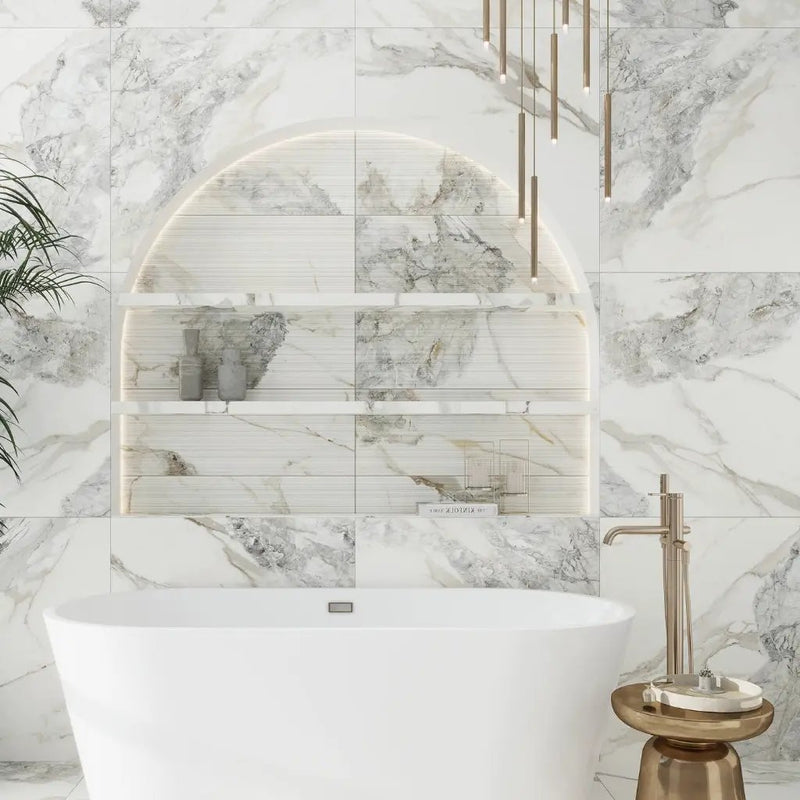 Cool White with Subtle Gray 12x48 Matte Porcelain Large Format Tile (3 pack, 11.63 sq ft/case) by Apollo Tile