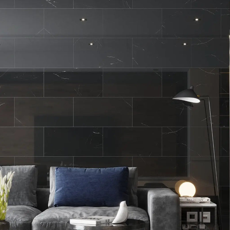Eastern Black 12x24 Polished Rectangle, Brick Marble Large Format Tile (5 pack, 10 sq ft/case) by Apollo Tile