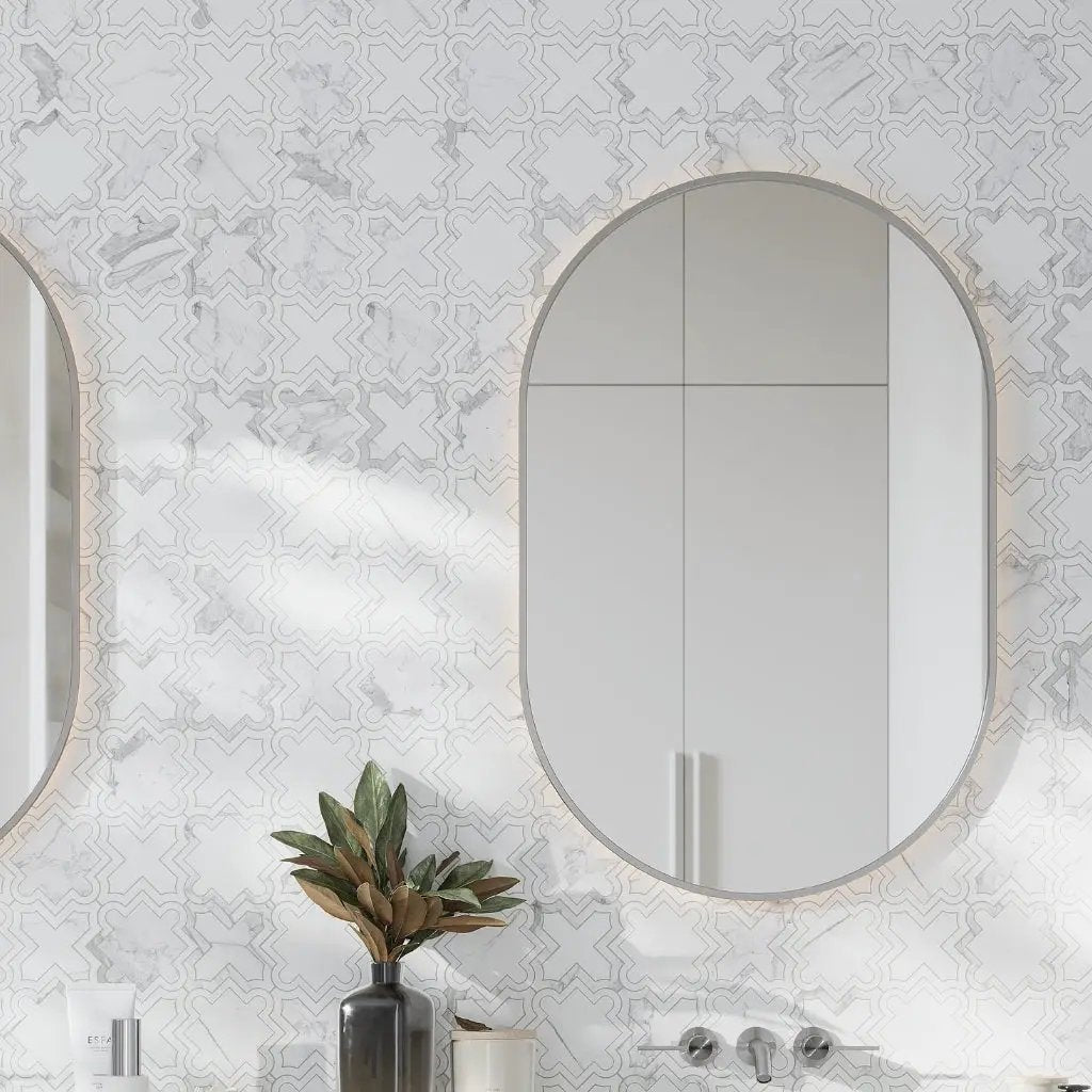 Warm White 10x10 Honed Star and Cross Dolomite Calacatta Marble Mosaic Tile (5 pack, 3.54 sq ft/case) by Apollo Tile