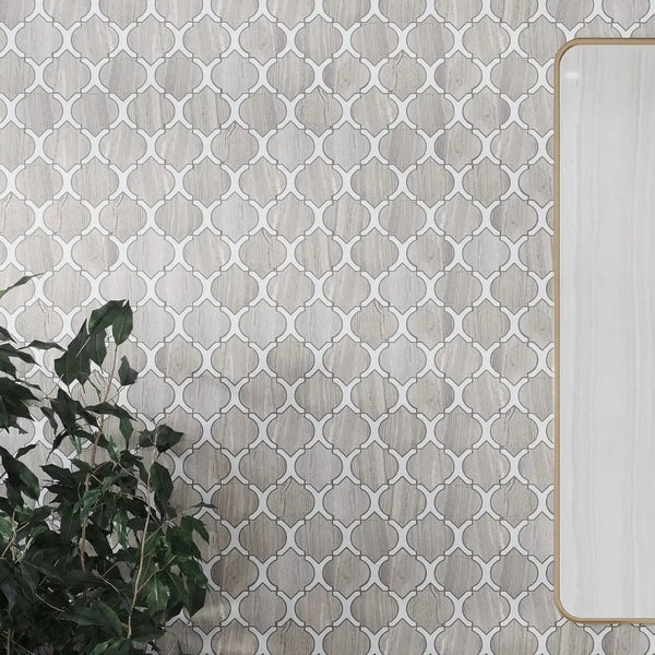 Thassos White, Wooden Grey 10x11 Polished Arabesque Marble Mosaic Tile (5 pack, 4 sq ft/case)