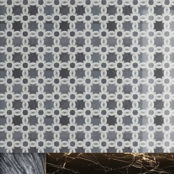 Carrrara Eastern Grey Thassos 12x12 Polished Floral Marble Mosaic Tile (5 pack, 4.83 sq ft/case)