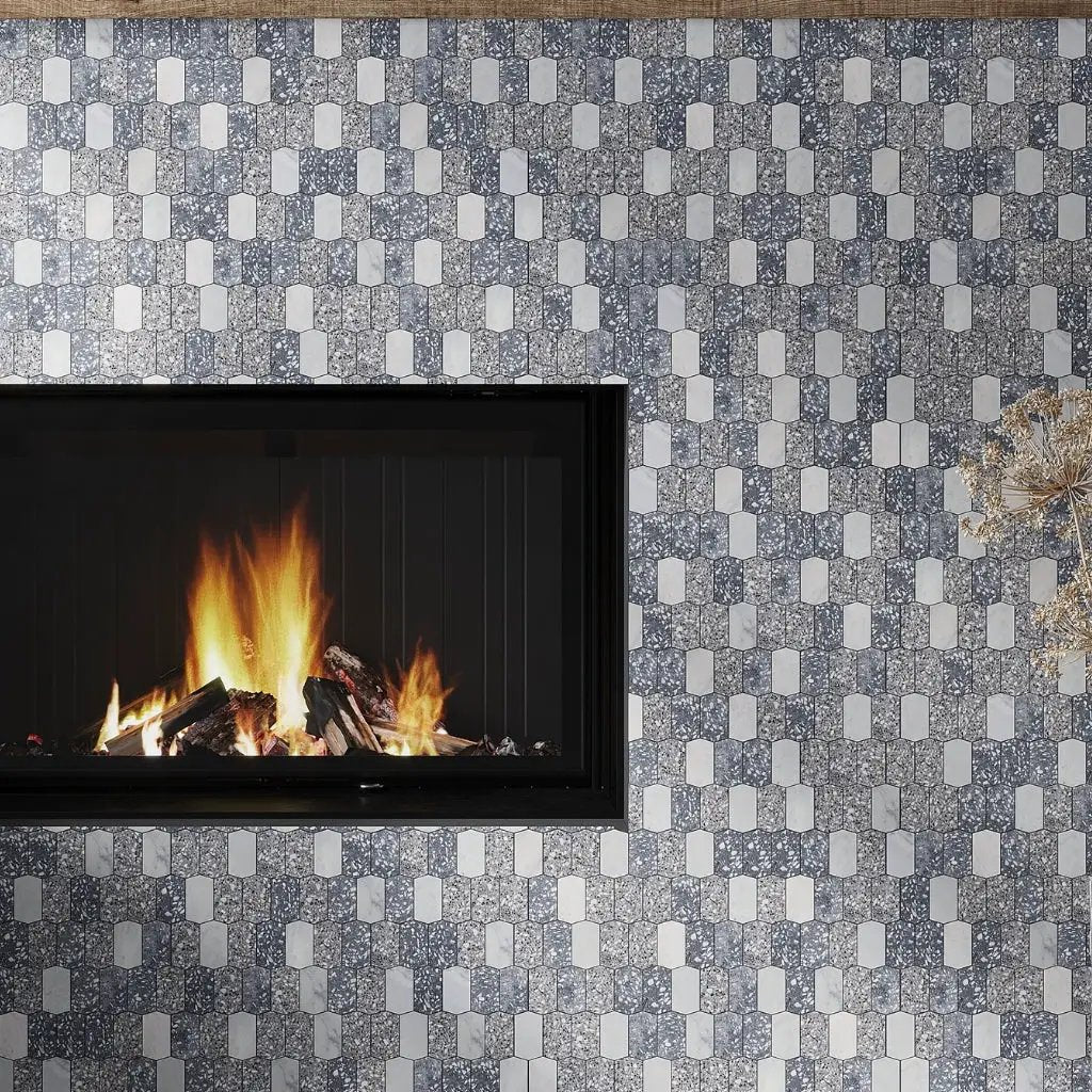 White Charcoal Gray 11x13 Honed Picket Terrazzo Carrara Marble Mosaic Tile (5 pack, 5.3 sq ft/case) by Apollo Tile