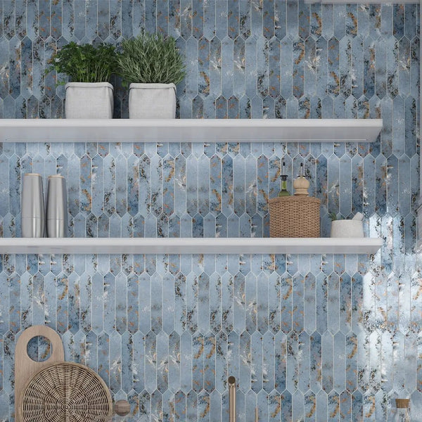Blue 2x10 Glossy Picket Ceramic Tile (23 pack, 2.37 sq ft/case)