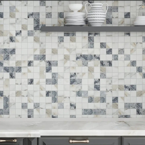 Classic White with Gray 12x12 Matte Square Porcelain Mosaic Tile (11 pack, 10.76 sq ft/case)