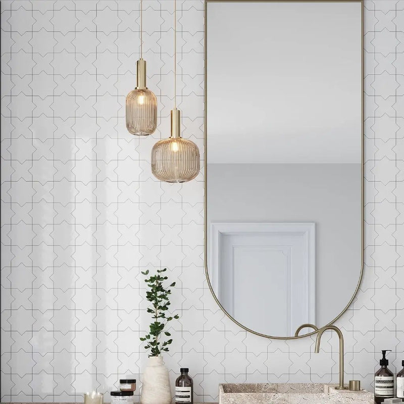 Pearl White 5x5 Glossy Star Ceramic Tile (27 pack, 5.37 sq ft/case) by Apollo Tile