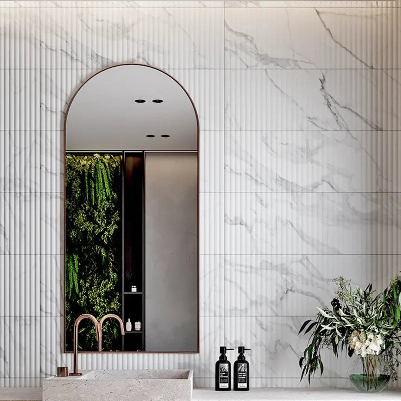 White 12x36 Matte Fluted Ceramic Large Format Tile (4 pack, 11.63 sq ft/case) by Apollo Tile