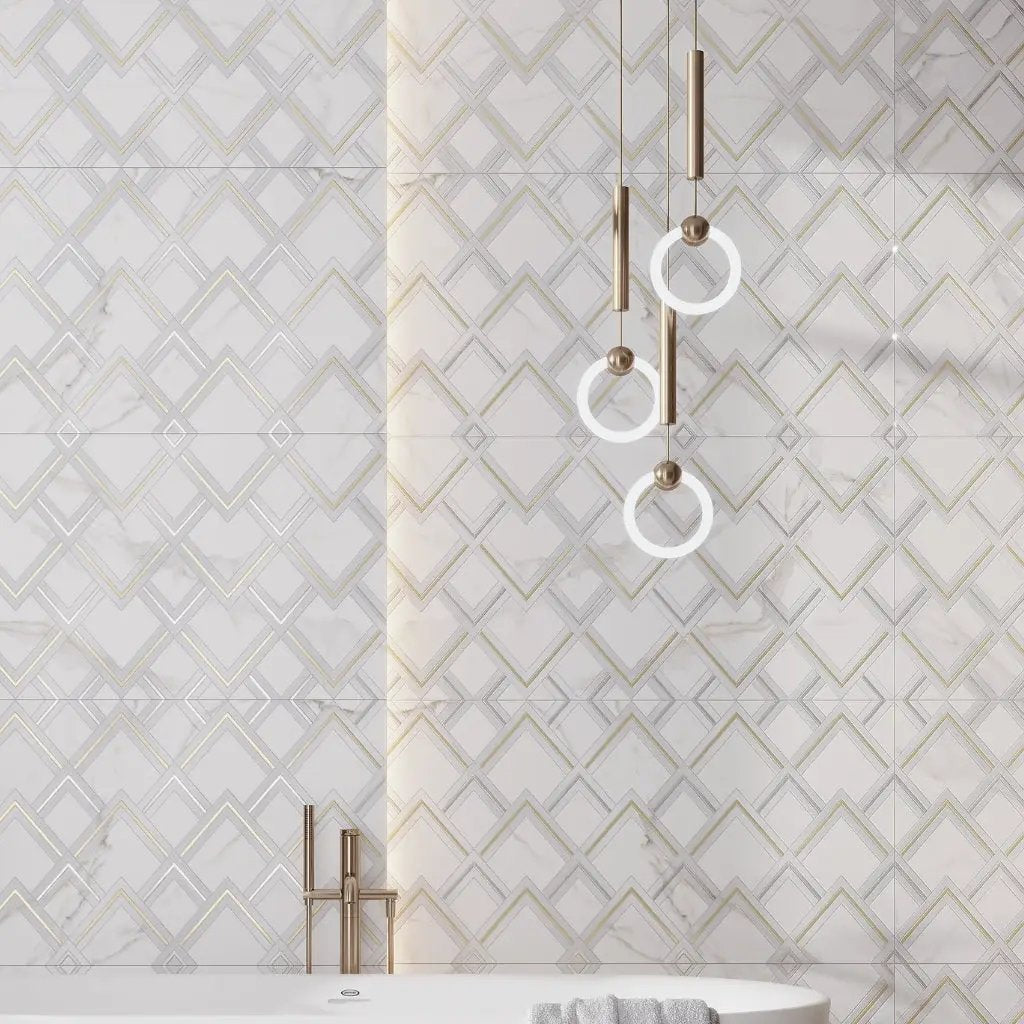 White Gold 24x48 Polished Diamond Porcelain Large Format Tile (1 pack, 7.75 sq ft/case) by Apollo Tile