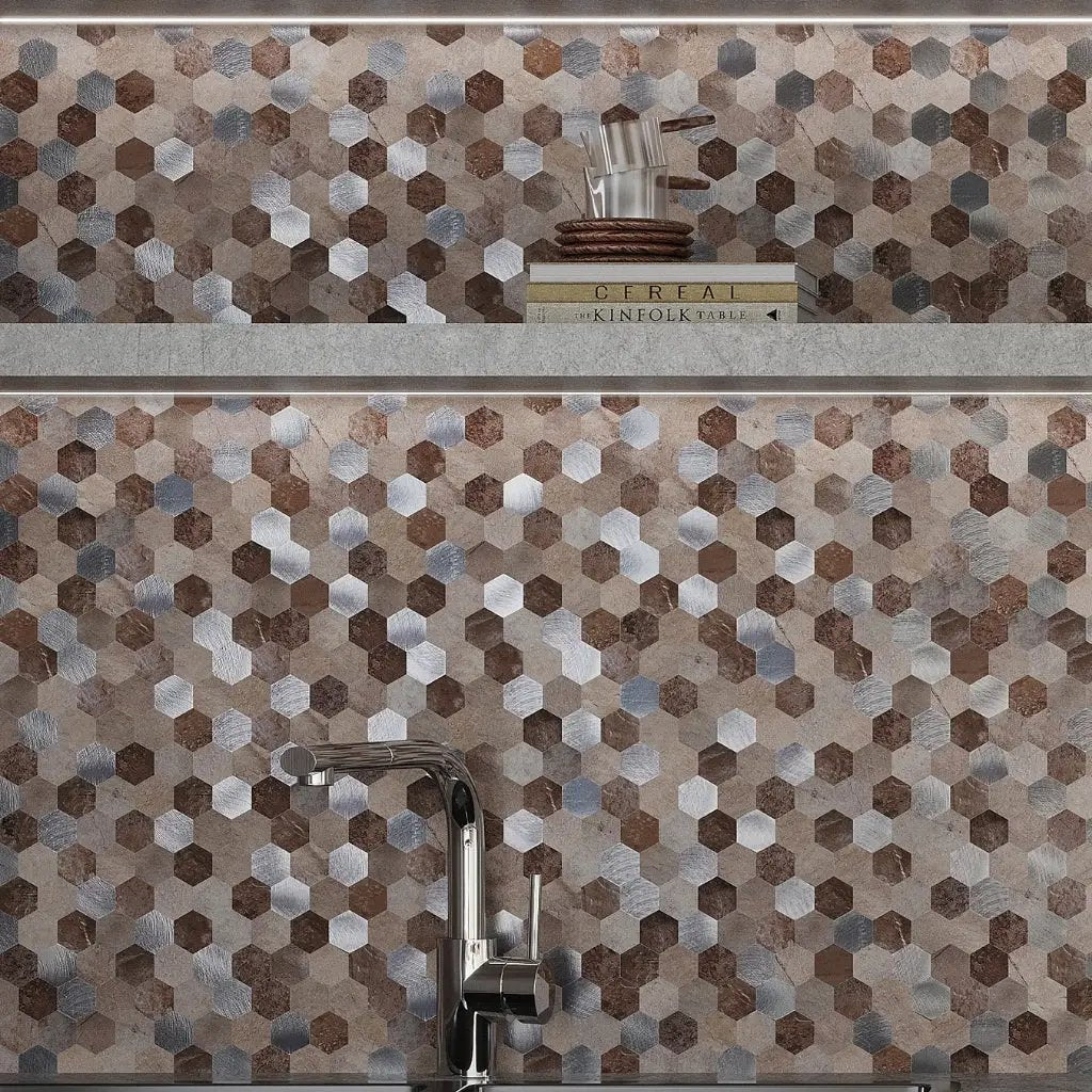 Beige 11x11 Honed Hexagon PVC Peel & Stick Tile (10 pack, 8.79 sq ft/case) by Apollo Tile