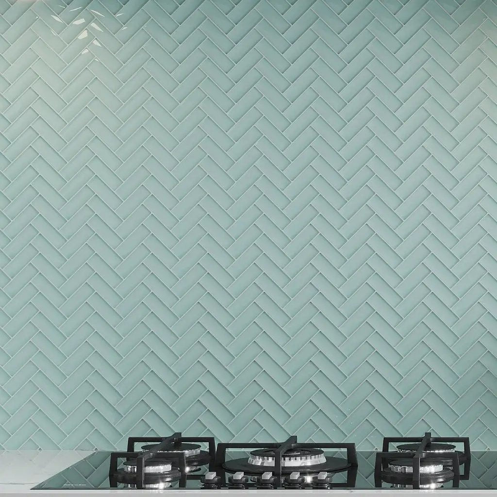 Blizzard Blue 11x13 Glossy Herringbone Glass Mosaic Tile (5 pack, 4.8125 sq ft/case) by Apollo Tile