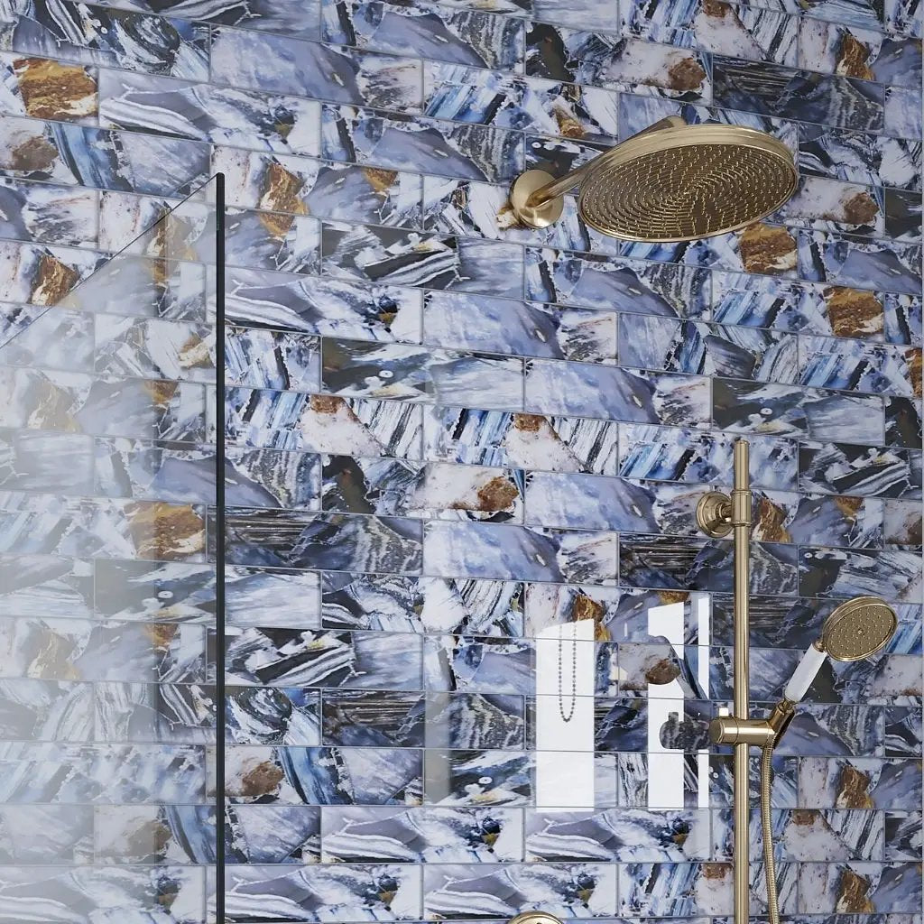 Brown Blue 3x12 Glossy Glass Subway Tile (20 pack, 5 sq ft/case) by Apollo Tile
