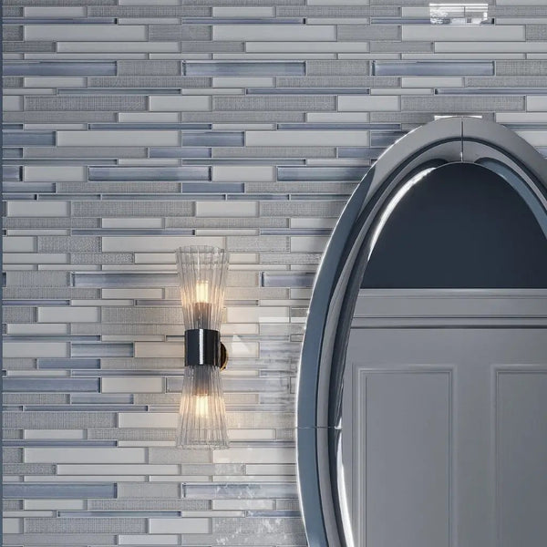 White Blue 12x12 Glossy Matte Sticks Glass Mosaic Tile (5 pack, 5 sq ft/case)