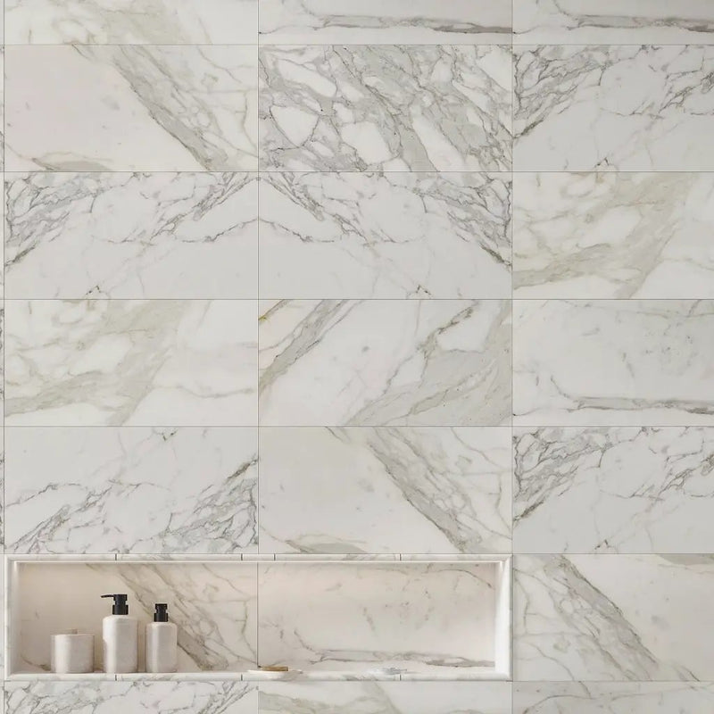 White Gray 12x24 Polished Field Calacatta Gold Marble Tile (5 pack, 10 sq ft/case) by Apollo Tile