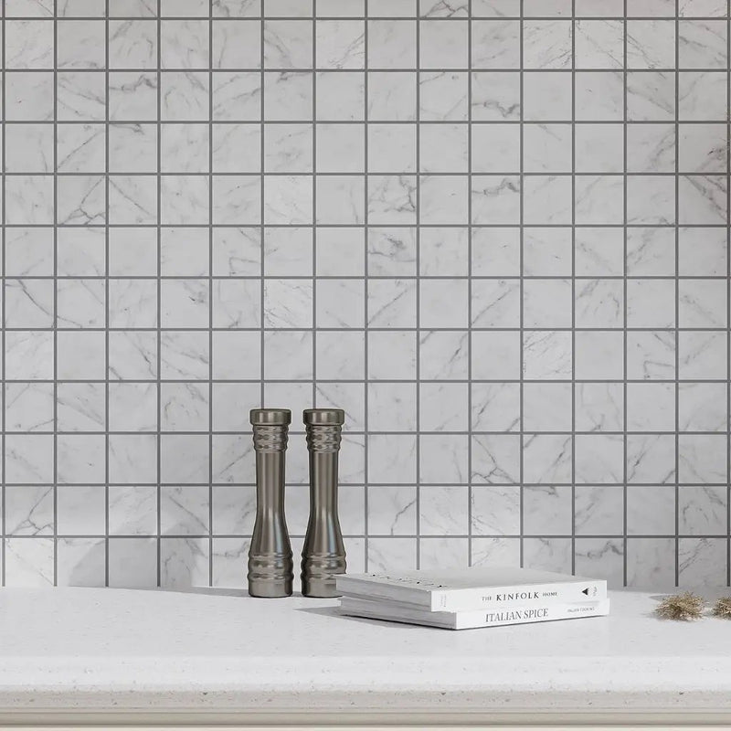 White 12x12 Honed Square Bianco Carrara Marble Mosaic Tile (5 pack, 5 sq ft/case) by Apollo Tile