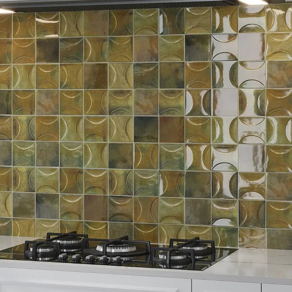 Olive Green 4x4 Glossy Ceramic Square Deco Tile (50 pack, 5.39 sq ft/case) by Apollo Tile