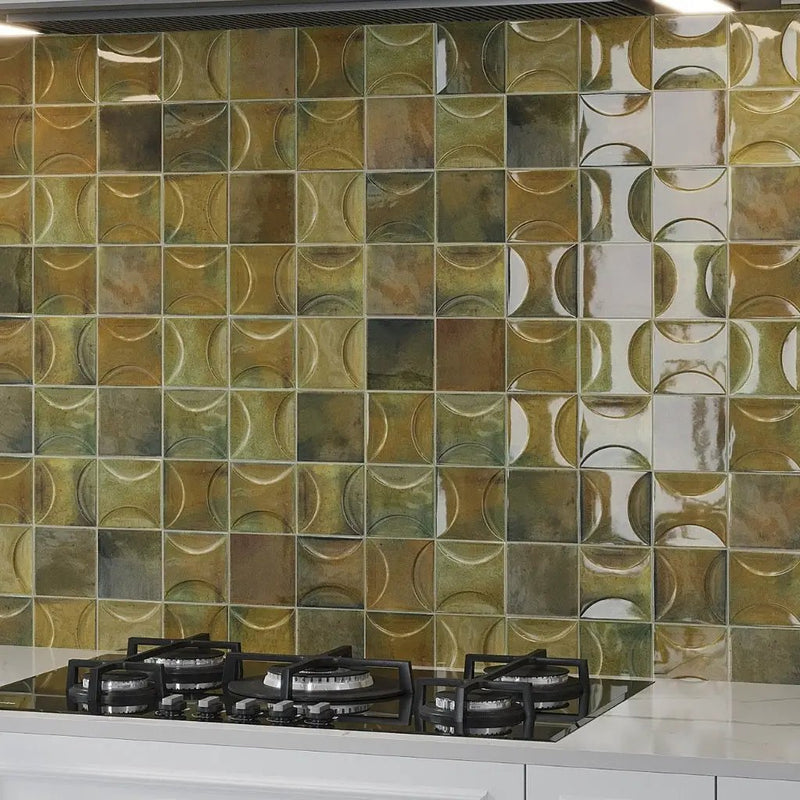 Olive Green 4x4 Glossy Ceramic Square Deco Tile (50 pack, 5.39 sq ft/case) by Apollo Tile