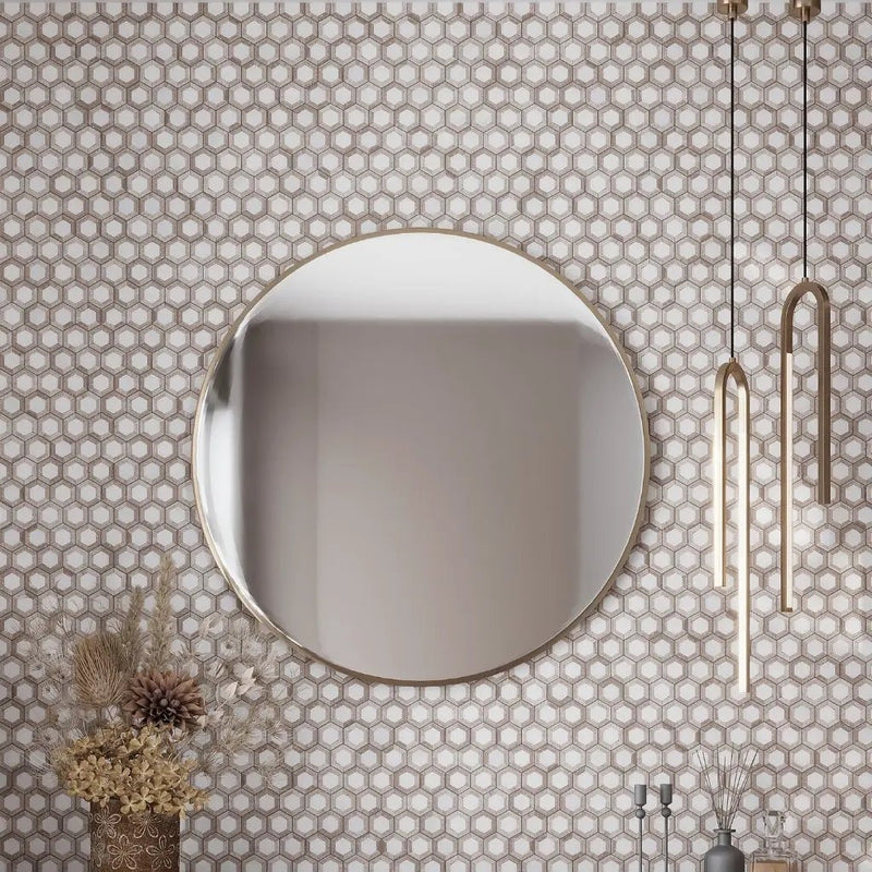 Wooden Beige Eastern White 10x11 Polished Hexagon Marble Mosaic Tile (5 pack, 4.19 sq ft/case) by Apollo Tile