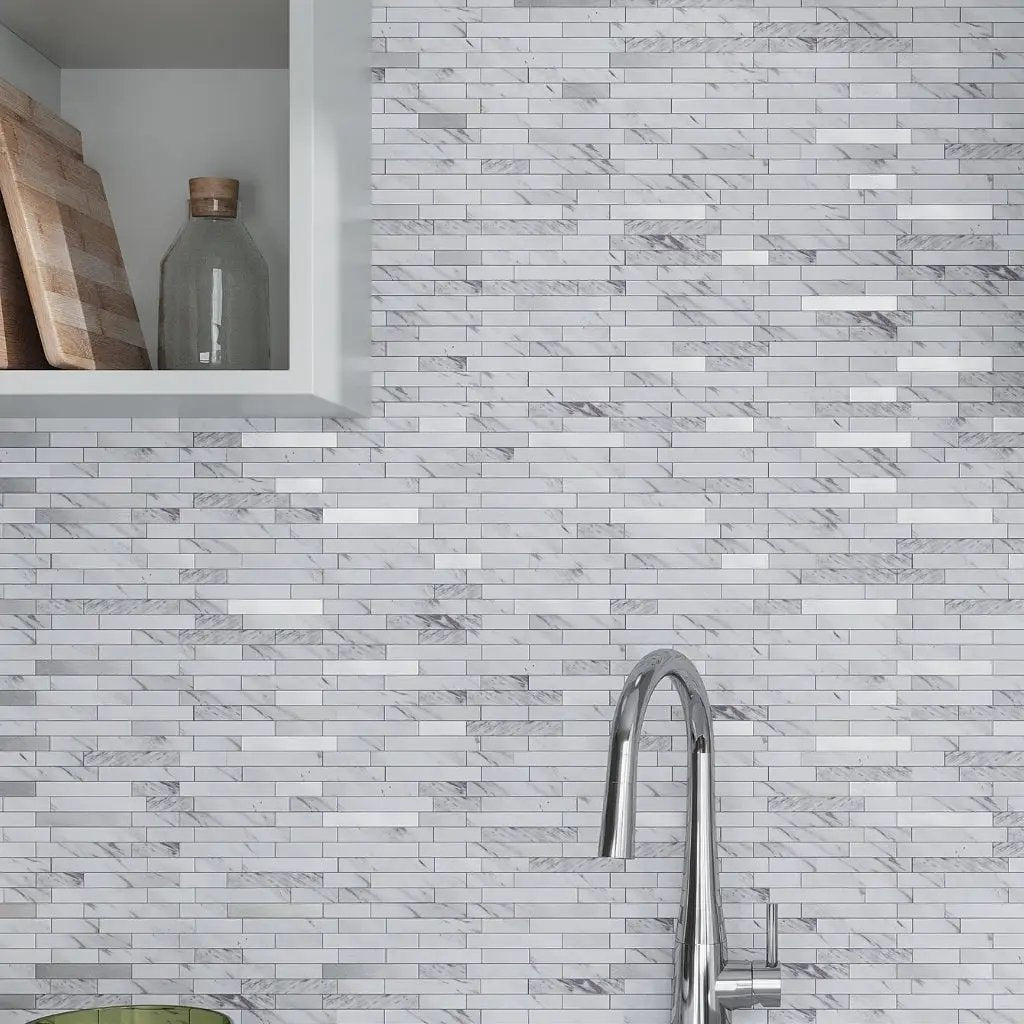 White Silver 10x12 Polished Brick PVC Peel & Stick Tile (10 pack, 9.26 sq ft/case) by Apollo Tile