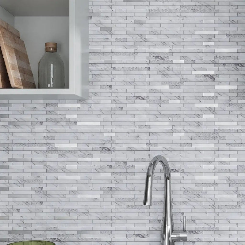 White Silver 10x12 Polished Brick PVC Peel & Stick Tile (10 pack, 9.26 sq ft/case) by Apollo Tile
