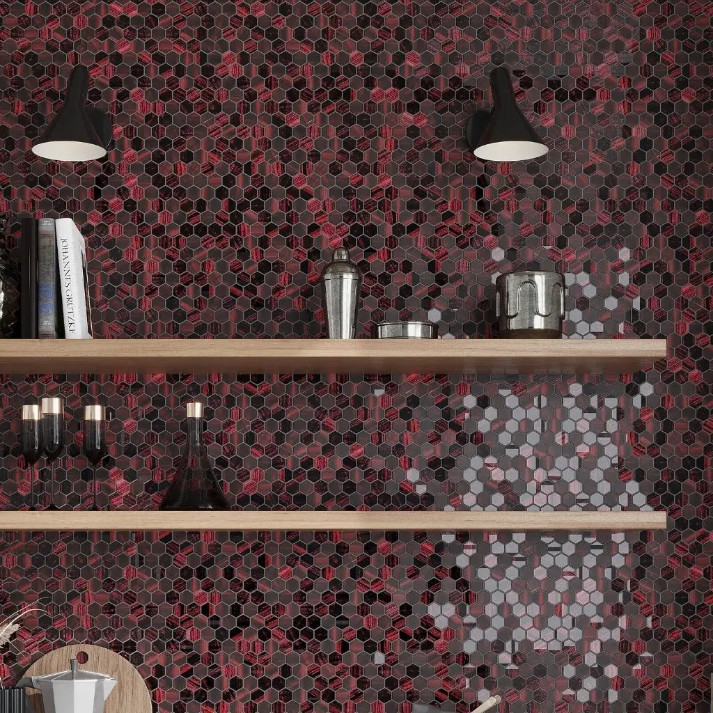 Berry Red 11x11 Glossy Matte Hexagon Glass Mosaic Tile (5 pack, 4.43 sq ft/case) by Apollo Tile