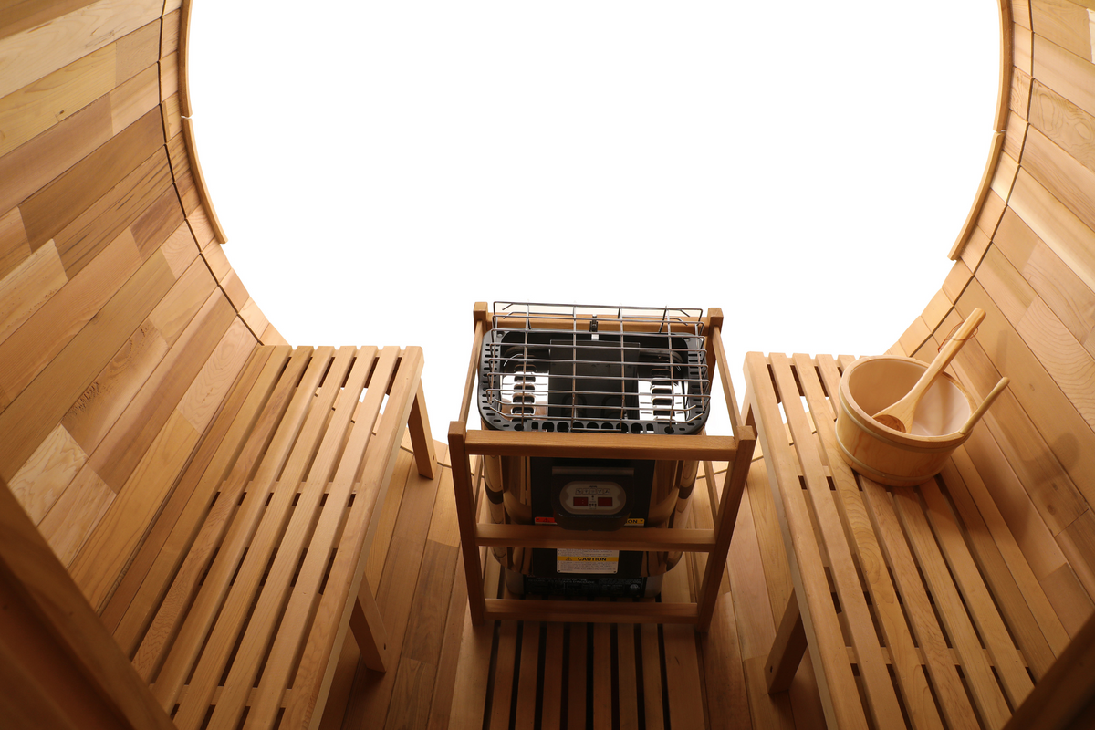 Blisspod | Prague | Canadian Red Cedar Outdoor Steam Barell Sauna | 2-4 / 4-6 persons with Full Glass Back & 2 front Porch seats, photo 7 of 14