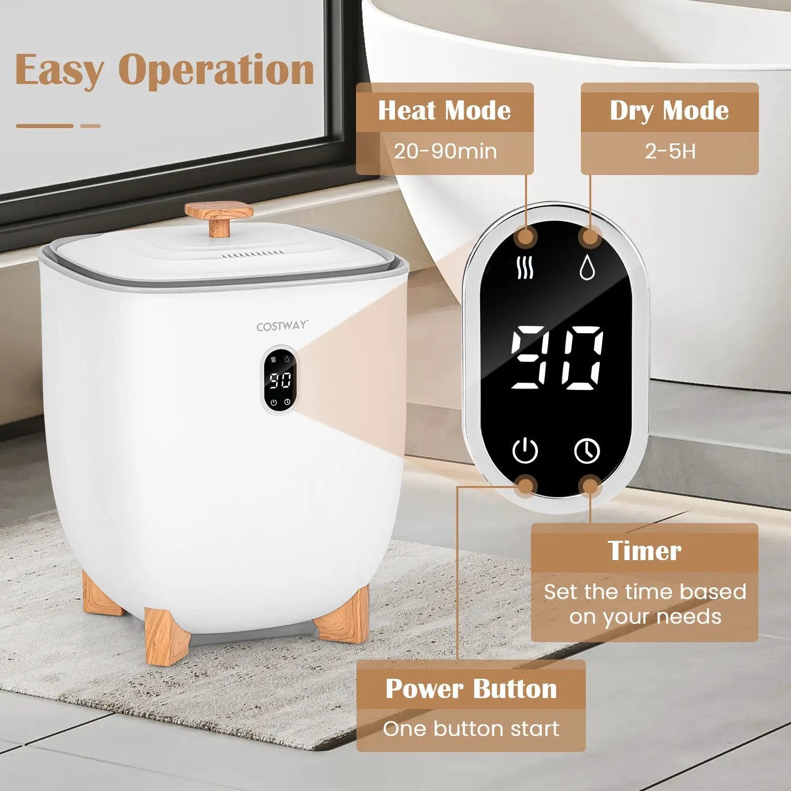 20L Towel Warmer Bucket with PTC Air Heater for Rapid and Even Heating-White by DirectDeals